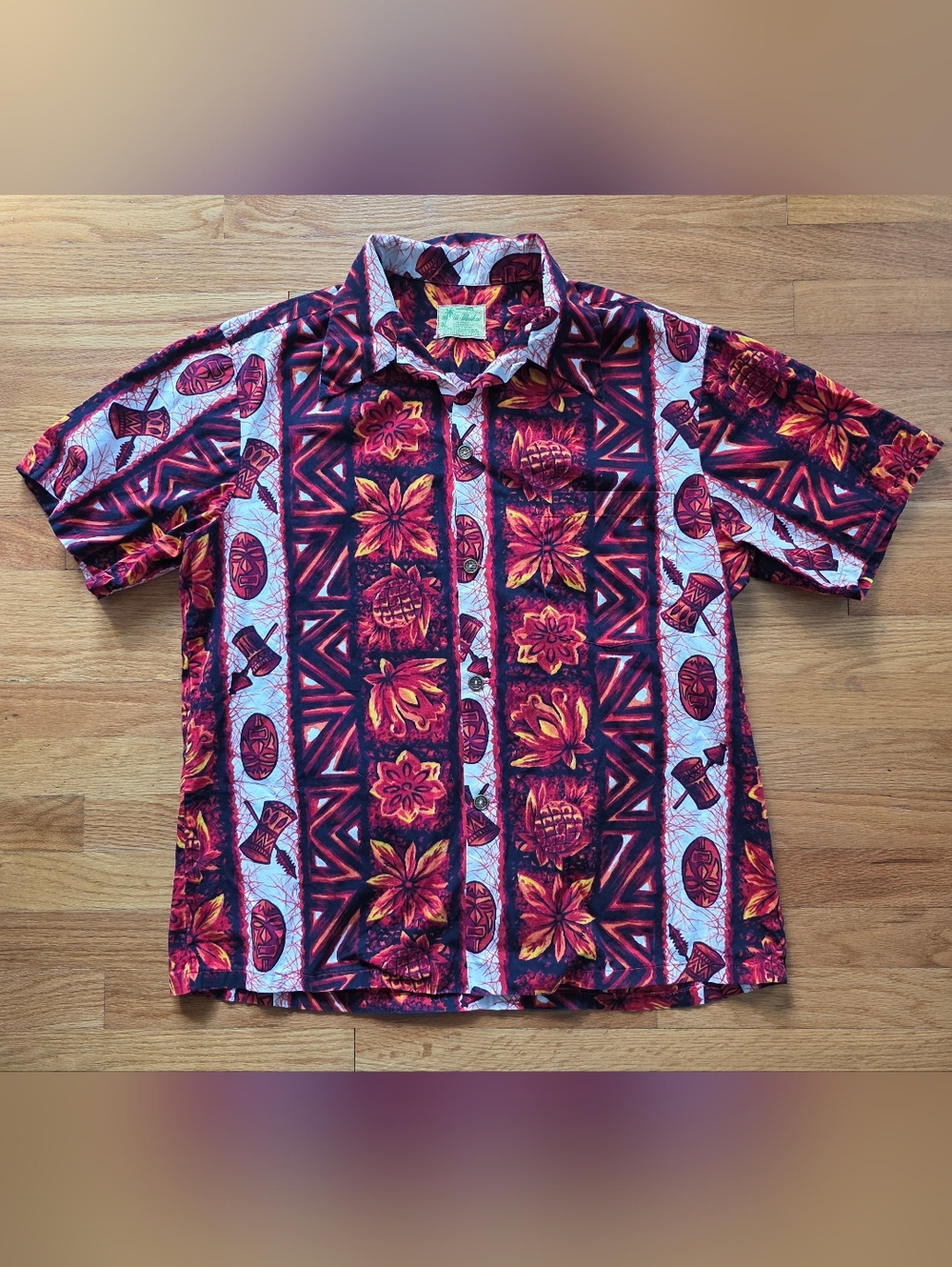 Vintage 60s Ui- Maikai Hawaiian Shirt Mens Large Tiki Aloha 100% Cotton